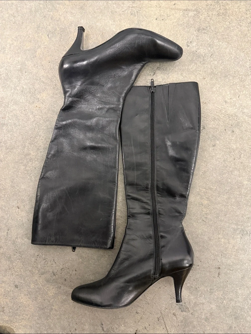 Sacha London Black Under-the-Knee Pointed Toe Leather Boots